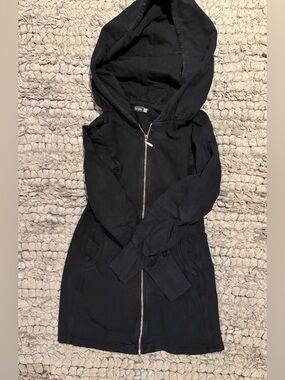 City Lights 100% cotton Black Oversized Hood ZipFront Women's Sweatshirt Jacket